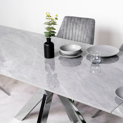 Vegas Light Grey Extendable Ceramic Dining Table with Chrome Leg (160cm-240cm)