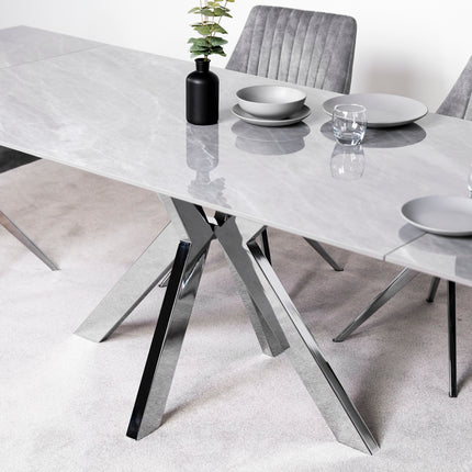 Vegas Light Grey Extendable Ceramic Dining Table with Chrome Leg (160cm-240cm)