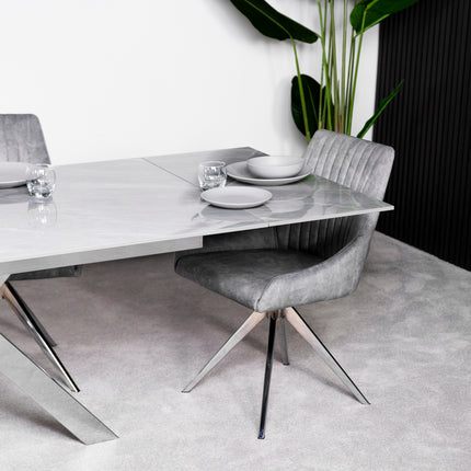 Vegas Light Grey Extendable Ceramic Dining Table with Chrome Leg (160cm-240cm)