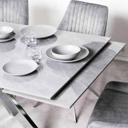 Vegas Light Grey Extendable Ceramic Dining Table with Chrome Leg (160cm-240cm)