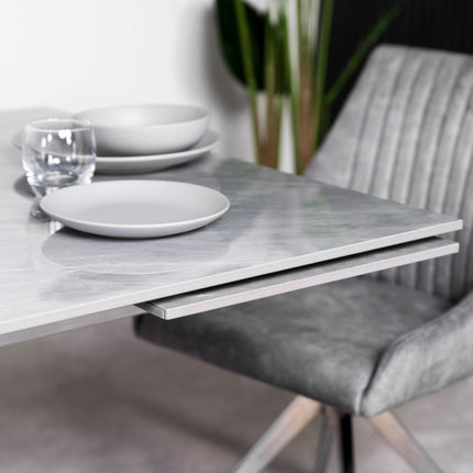 Vegas Light Grey Extendable Ceramic Dining Table with Chrome Leg (160cm-240cm)