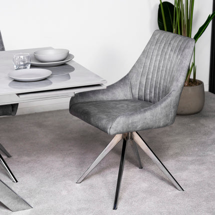 Vegas Light Grey Extendable Ceramic Dining Table with Chrome Leg (160cm-240cm)