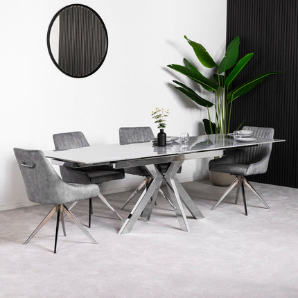 Vegas Light Grey Extendable Ceramic Dining Table with Chrome Leg (160cm-240cm)