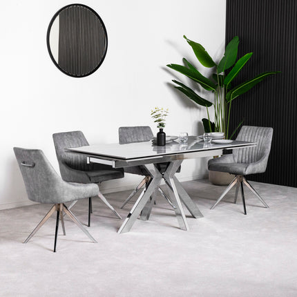 Vegas Light Grey Extendable Ceramic Dining Table with Chrome Leg (160cm-240cm)