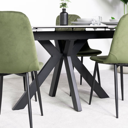 Olympia Light Grey Ceramic Extendable Dining Table (160cm-240cm) & Alston Dining Chairs