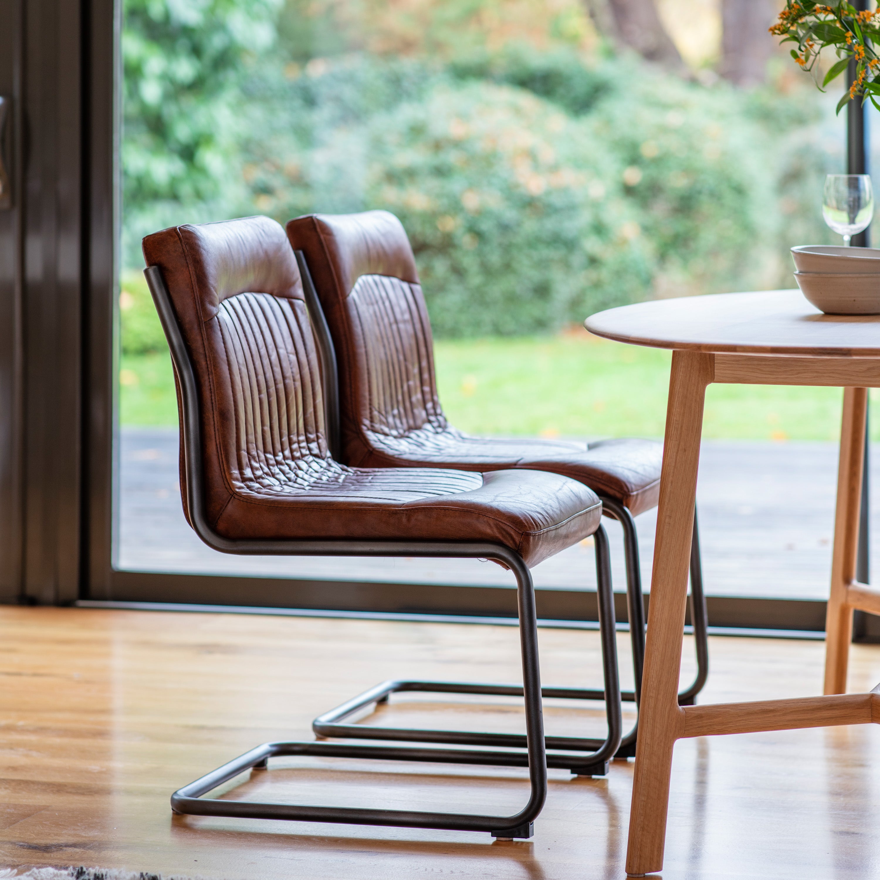 Varenna Antique Tan Leather Dining Chair