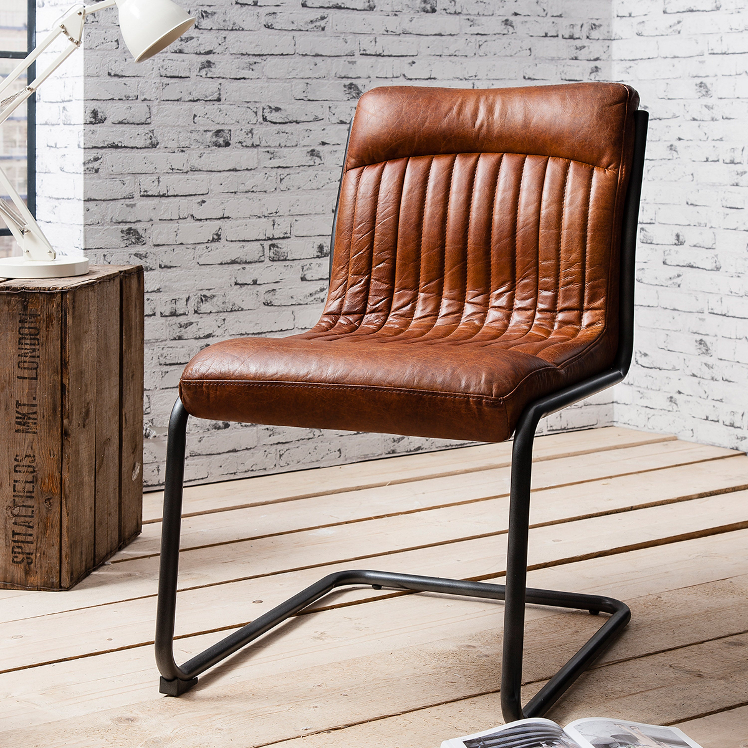 Varenna Antique Tan Leather Dining Chair