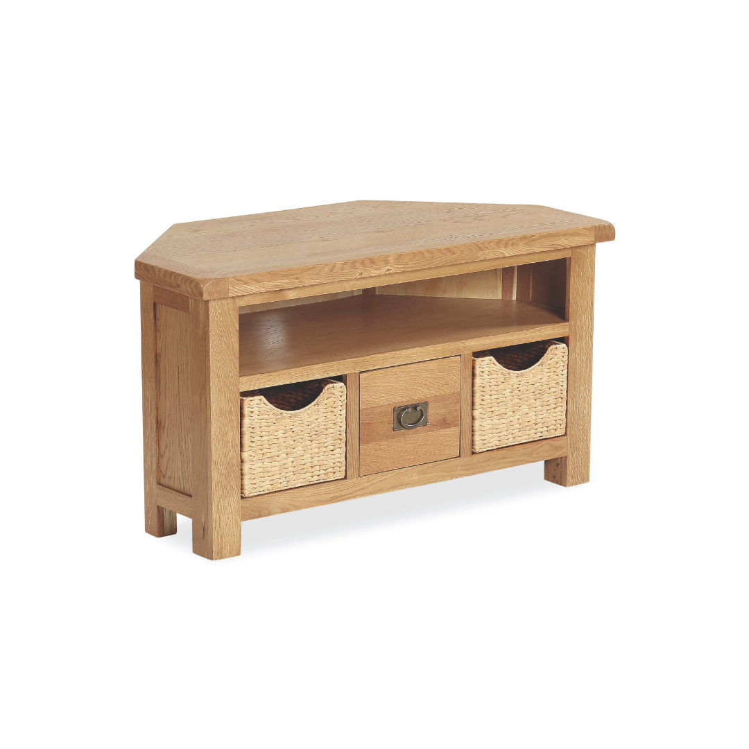Cheltenham Oak Corner TV Unit With Baskets