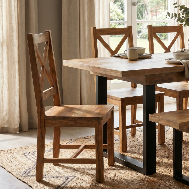 Mango Wood Cross Back Dining Chair Set of 2