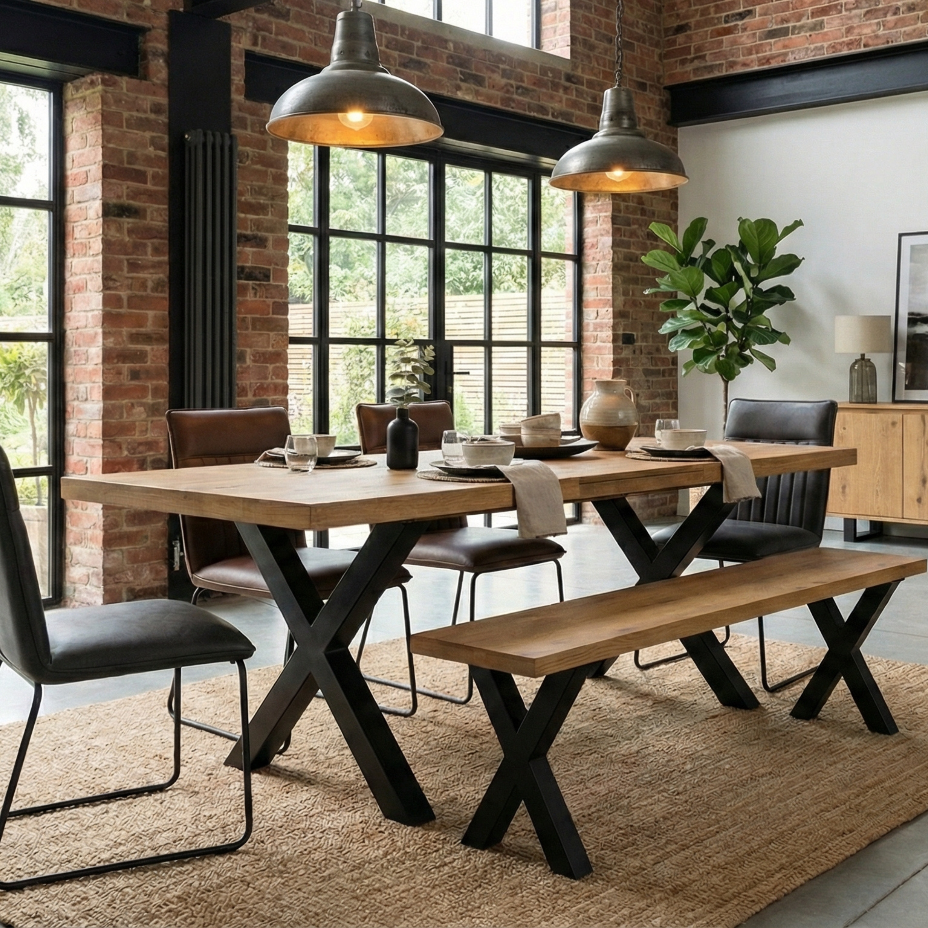 Montana Oak Cross Leg Extending Dining Table