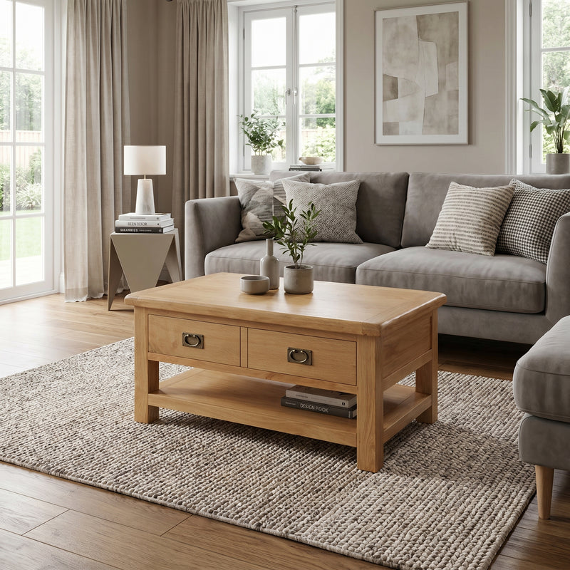 Cheltenham Oak Large Coffee Table With Drawer And Shelf
