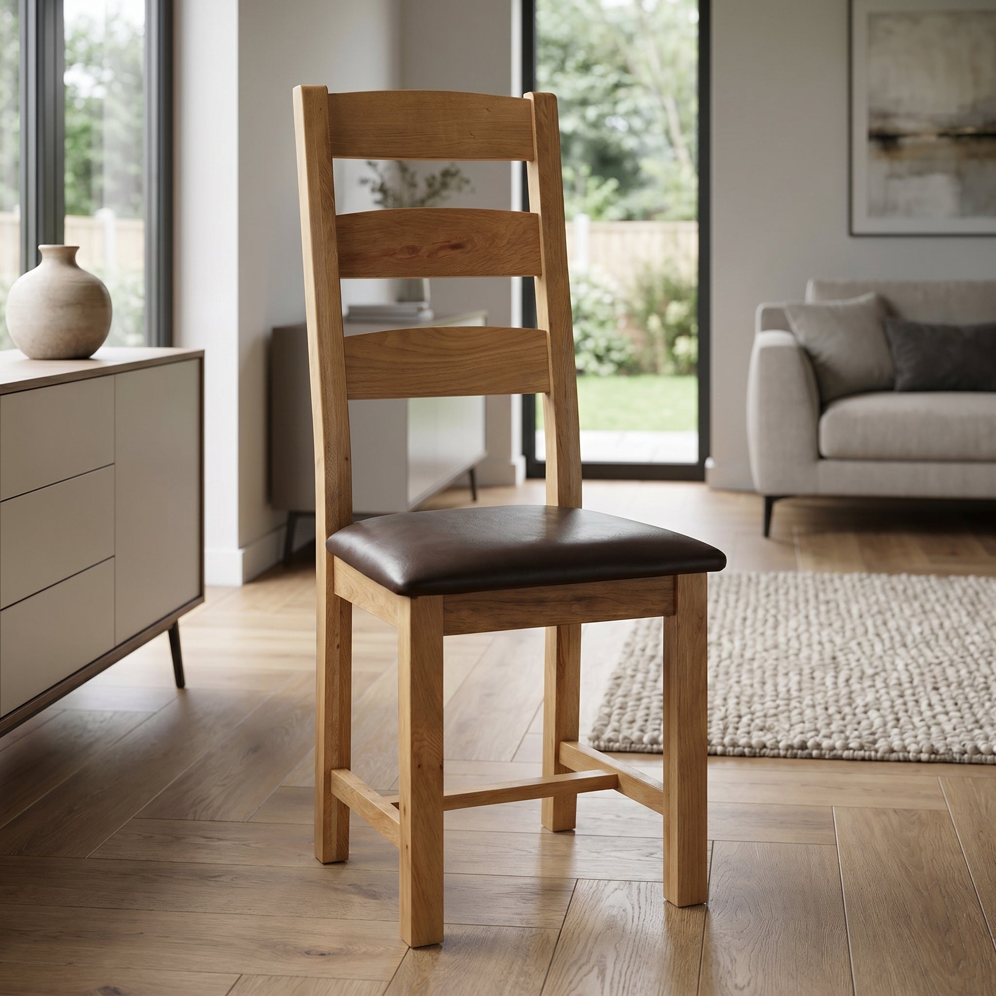 Cheltenham Oak Slatted Dining Chair With Pu Seat (Set of 2)