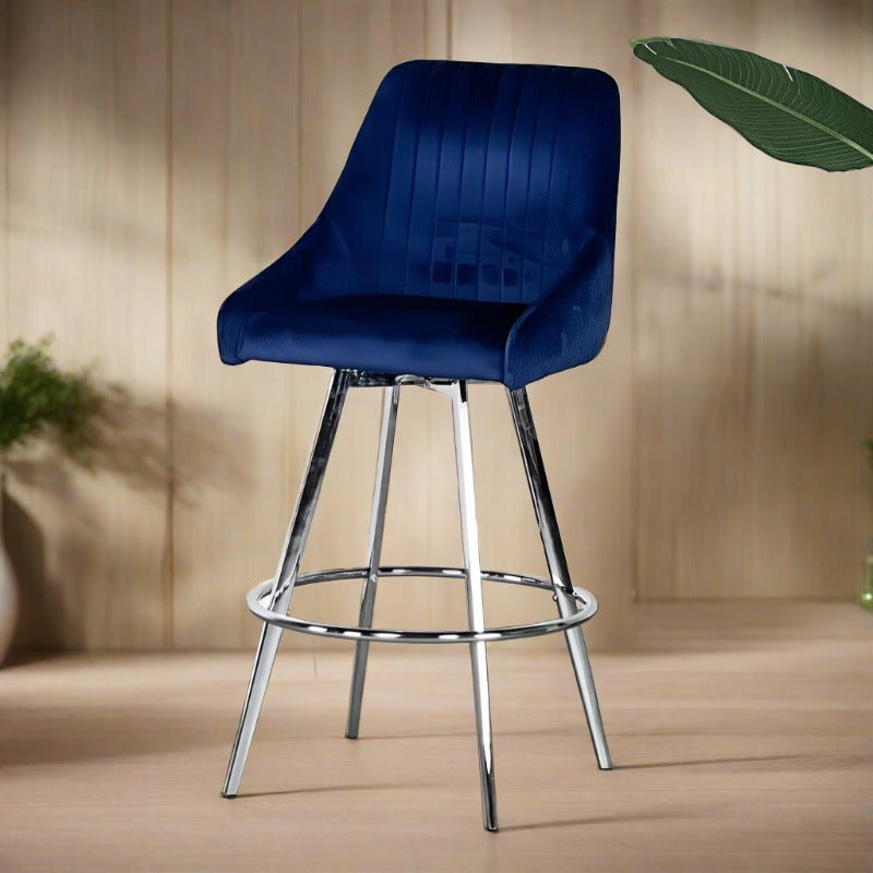 Aiden Blue Striped Velvet Swivel Bar Stools with Chrome Legs Bar Stool Aiden 1 
