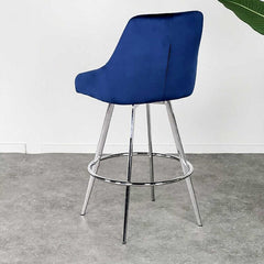 Aiden Blue Striped Velvet Swivel Bar Stools with Chrome Legs Bar Stool Aiden 