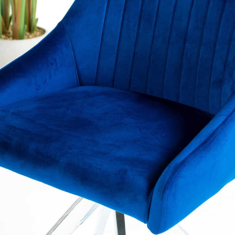 Aiden Blue Velvet Swivel Dining Chair Set Of 2 with Chrome Legs Dining Chair Aiden 