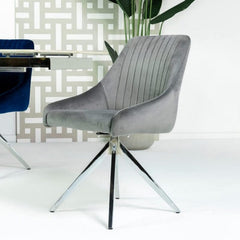Aiden Grey Velvet Swivel Dining Chair Set Of 2 with Chrome Legs Dining Chair Aiden 