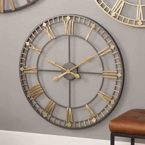 Antique Bronze & Gold Metal Round Wall Clock