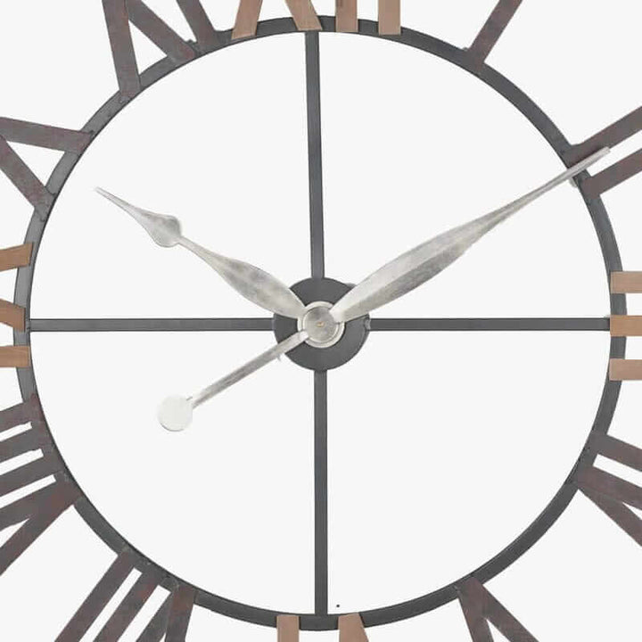 Antique Grey Metal & Wood Round Wall Clock Wall Clock Antique 