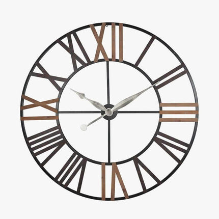 Antique Grey Metal & Wood Round Wall Clock Wall Clock Antique 