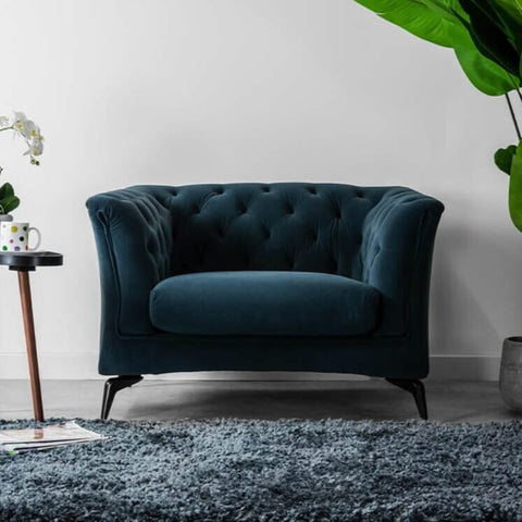 Baxter Navy Velvet Chesterfield Armchair