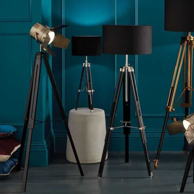 Black Wood Film Light Floor Lamp Floor Lamp Black & Copper 