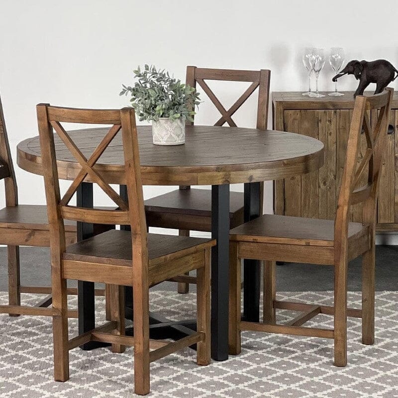 Rustic round online dining table set