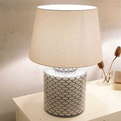 Grey and Blue Detail Ceramic Table Lamp Table Lamp Black & Copper 