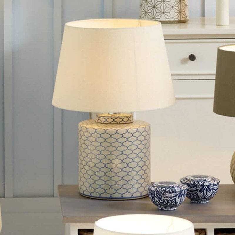 Grey and Blue Detail Ceramic Table Lamp Table Lamp Black & Copper 