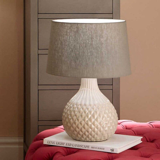 Grey Geo Ceramic Table Lamp Table Lamp Black & Copper 