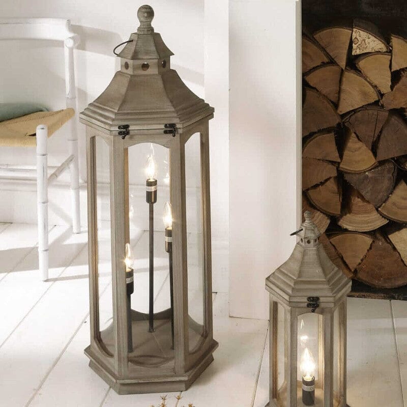Grey Wood Floor Lantern Lantern Black & Copper 