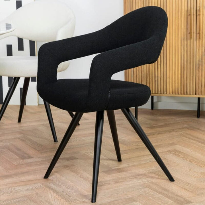 Marvel Ceramic Fixed Top Dining Table & Black Emma Bouclé Dining Chair Set Package Deal Package Deal Marvel 