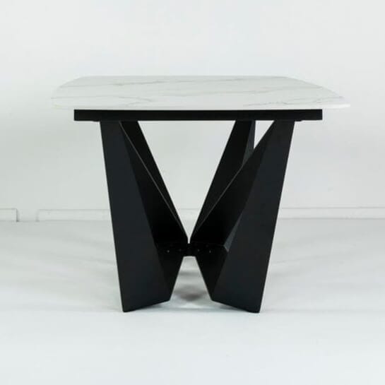 Marvel Ceramic Fixed Top Dining Table & Black Emma Bouclé Dining Chair Set Package Deal Package Deal Marvel 