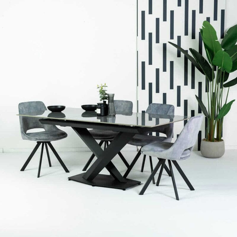 Merlin Ceramic Extendable Dining Table (140cm-180cm) & Rolo Grey Dining Chairs Package Deal Package Deal Merlin 