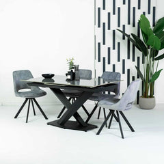 Merlin Ceramic Extendable Dining Table (140cm-180cm) & Rolo Grey Dining Chairs Package Deal Package Deal Merlin 
