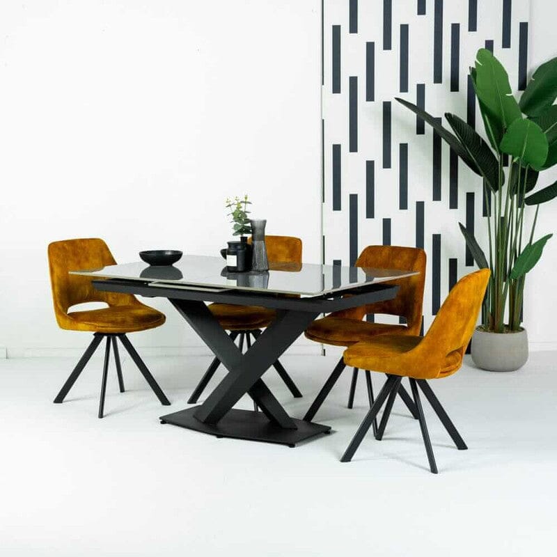 Merlin Ceramic Extendable Dining Table (140cm-180cm) & Rolo Mustard Dining Chairs Package Deal Package Deal Merlin 