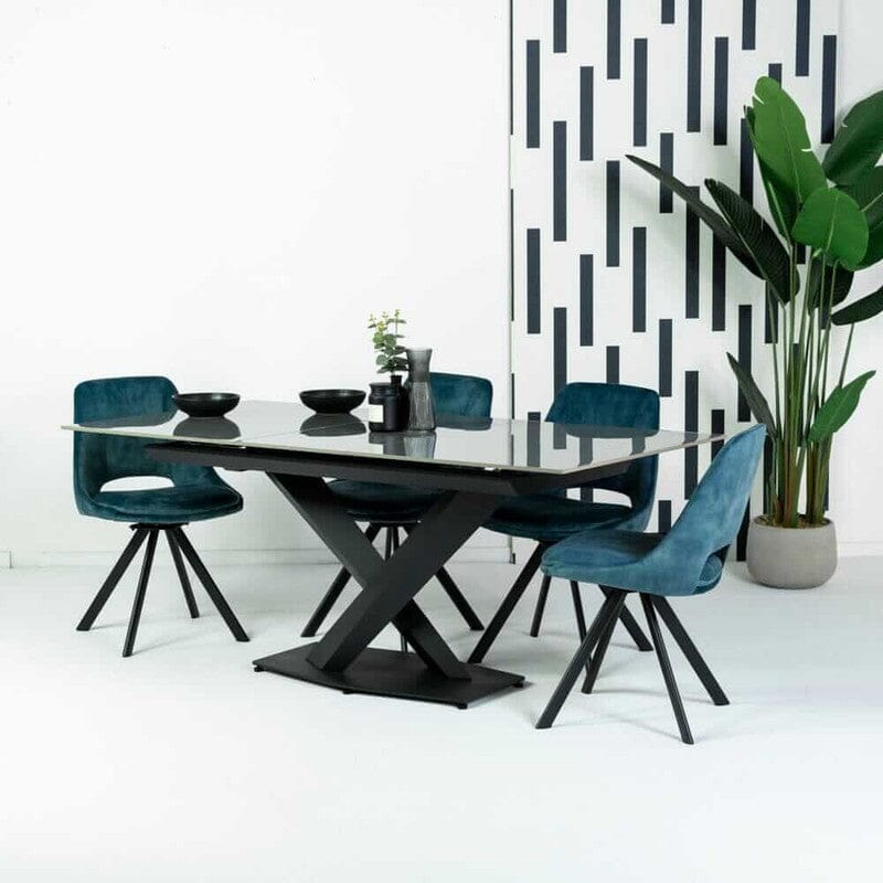 Merlin Ceramic Extendable Dining Table (140cm-180cm) & Rolo Teal Dining Chairs Package Deal Package Deal Merlin 