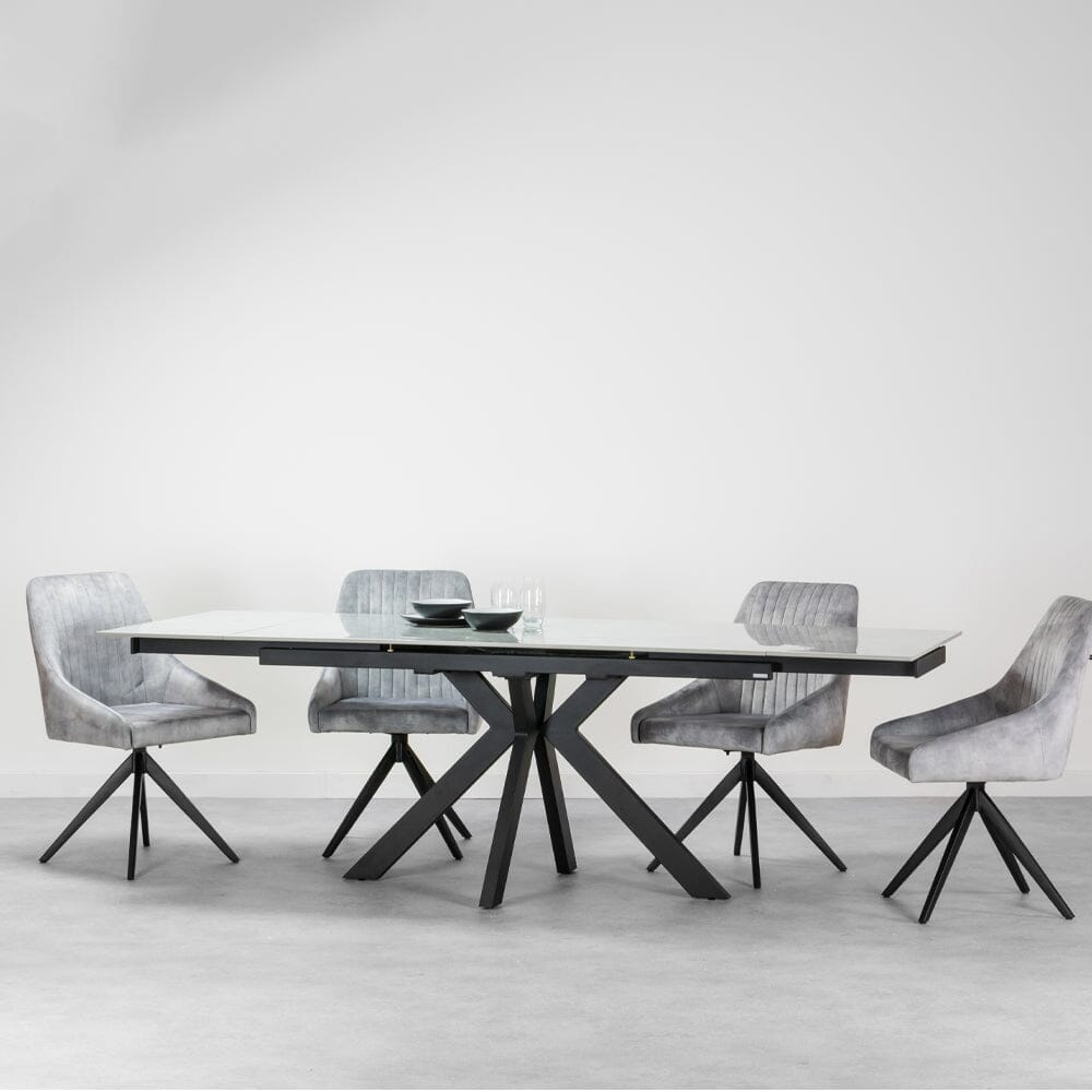 Olympia Light Grey Gloss Extendable Dining Table & Grey Aiden Chairs Package Deal Package Deal Olympia 