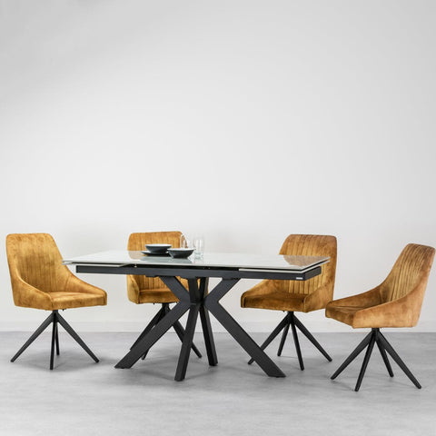 Olympia Light Grey Gloss Extendable Dining Table & Mustard Aiden Chairs Package Deal Package Deal Olympia 