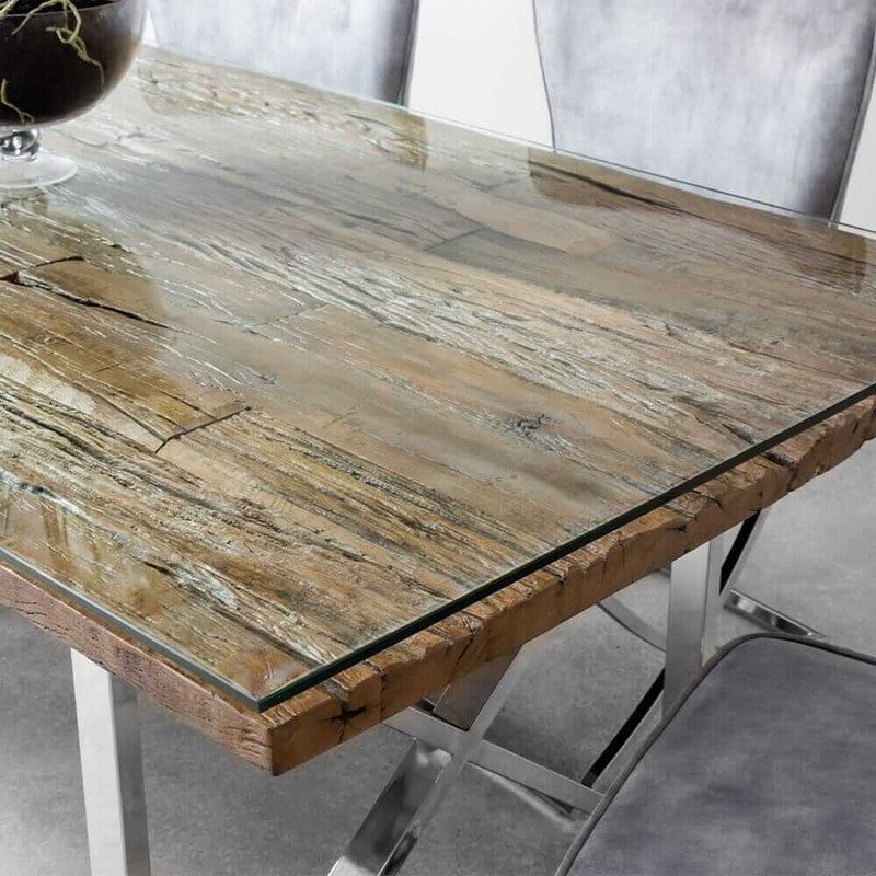 Railway sleeper dining table outlet with glass top