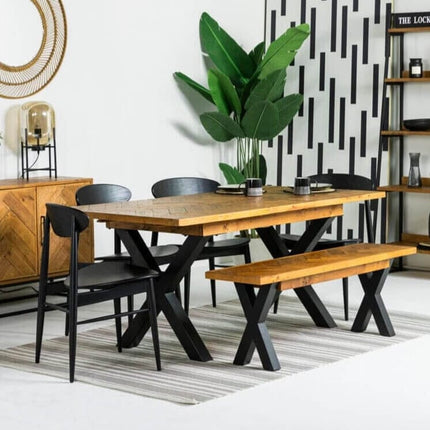 Tulsa Cross Leg Extendable Dining Table (140cm - 180cm) & Dining Bench Package Deal Tulsa 