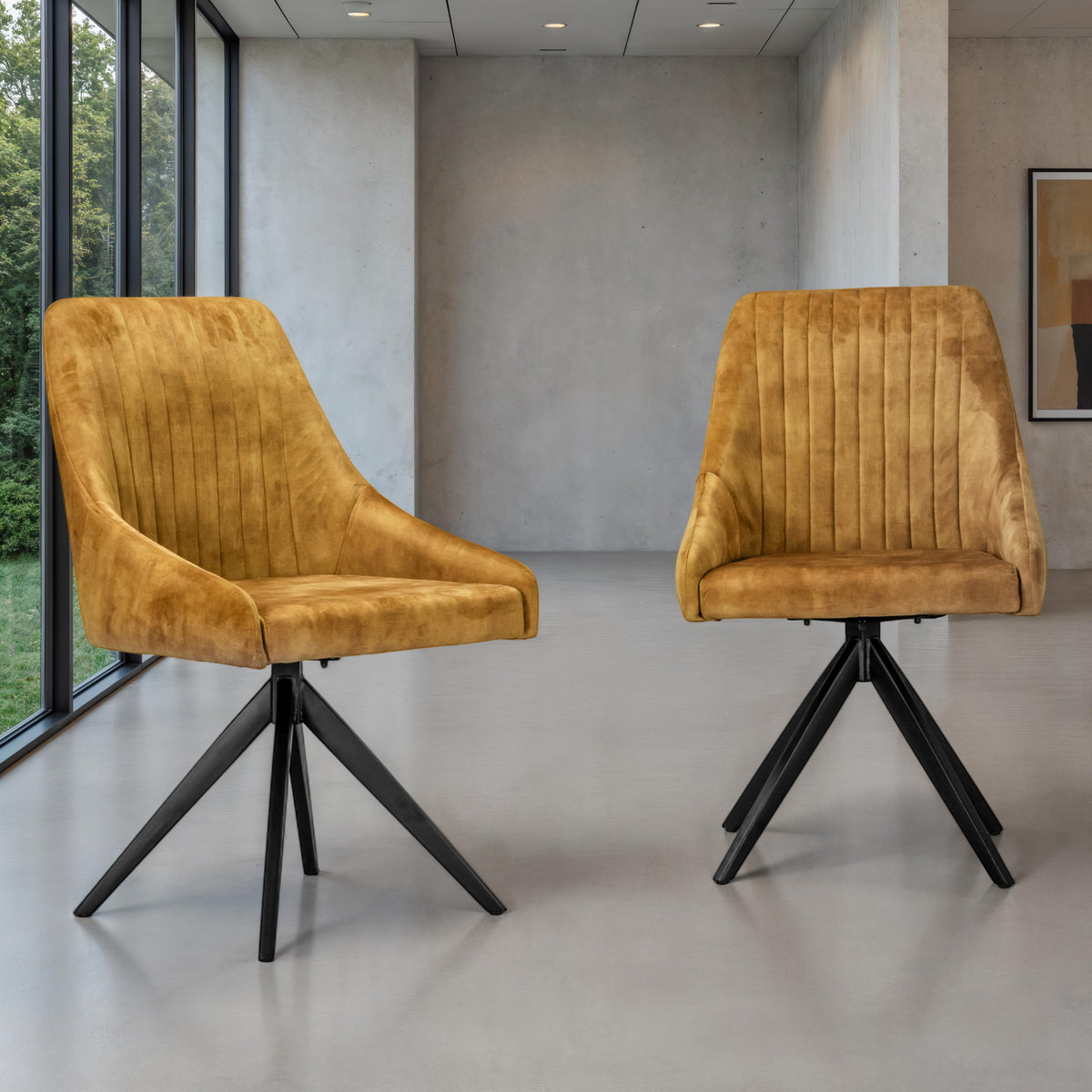 Aiden Mustard Velvet Swivel Dining Chair Set Of 2