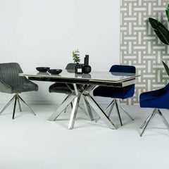 Vegas White Extendable Ceramic Dining Table (160cm-240cm) & Aiden Grey Velvet Swivel Dining Chairs Package Deal Package Deal Vegas 