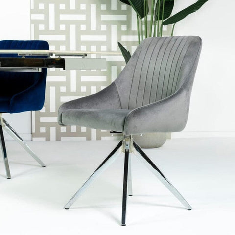 Vegas White Extendable Ceramic Dining Table (160cm-240cm) & Aiden Grey Velvet Swivel Dining Chairs Package Deal Package Deal Vegas 