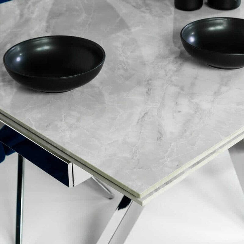 Vegas White Extendable Ceramic Dining Table with Chrome Leg (160cm-240cm) Extendable Dining Table Vegas 