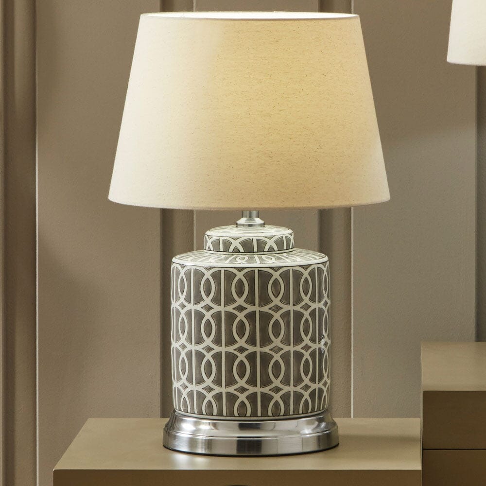 Grey and White Geo Pattern Table Lamp Table Lamp Black & Copper 