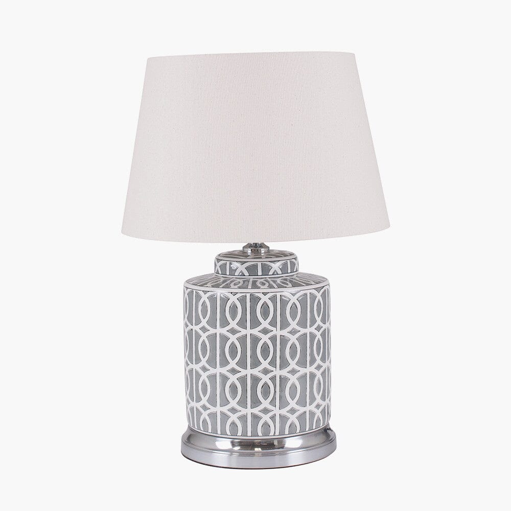 Grey and White Geo Pattern Table Lamp Table Lamp Black & Copper 