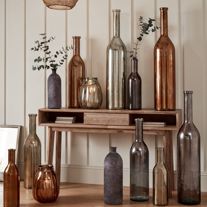 Mottled Grey Recycled Glass Escavo Bottle Large Furniture Black & Copper 