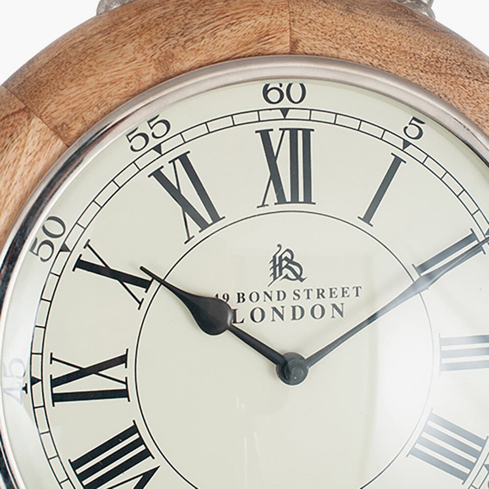 Nickel & Wood Stopwatch Wall Clock