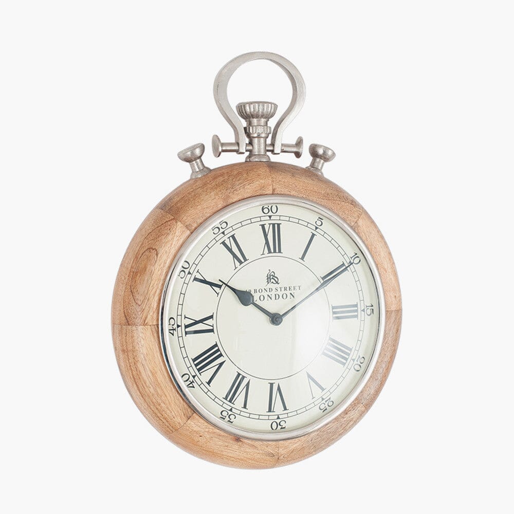 Nickel & Wood Stopwatch Wall Clock
