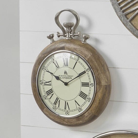 Nickel & Wood Stopwatch Wall Clock FW Homestores